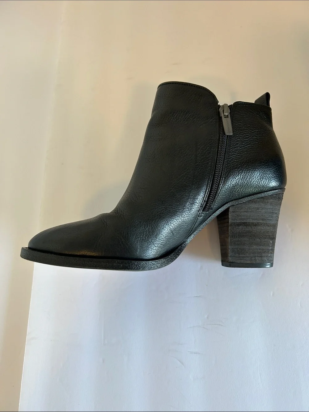 Vince Camuto Black Leather Ankle Booties with Block Heel Pamalee Bootie